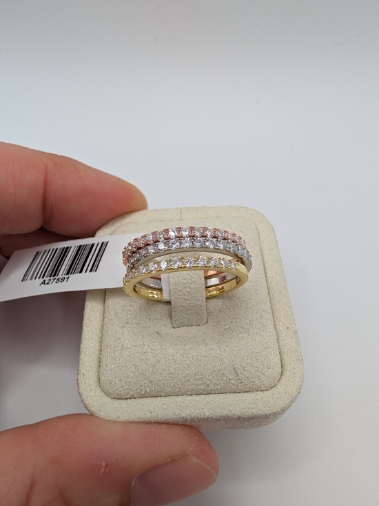 925 Sterling Silver Jewelry - NWT 1.28 ctw Moissanite Tri-Color Ring Set 925 Sterling Silver